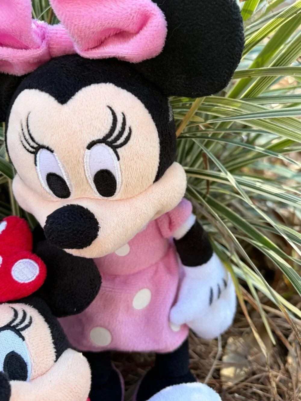 Three Minnie Mouse Plush Dolls In Pink & Red Outfits With Polka Dots S10
